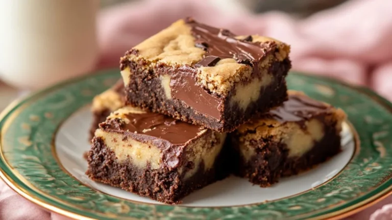 Best Brookie Recipe: Freshly baked Brookies sliced into squares, showing a fudgy brownie layer and a chewy cookie top, perfect for a homemade dessert
