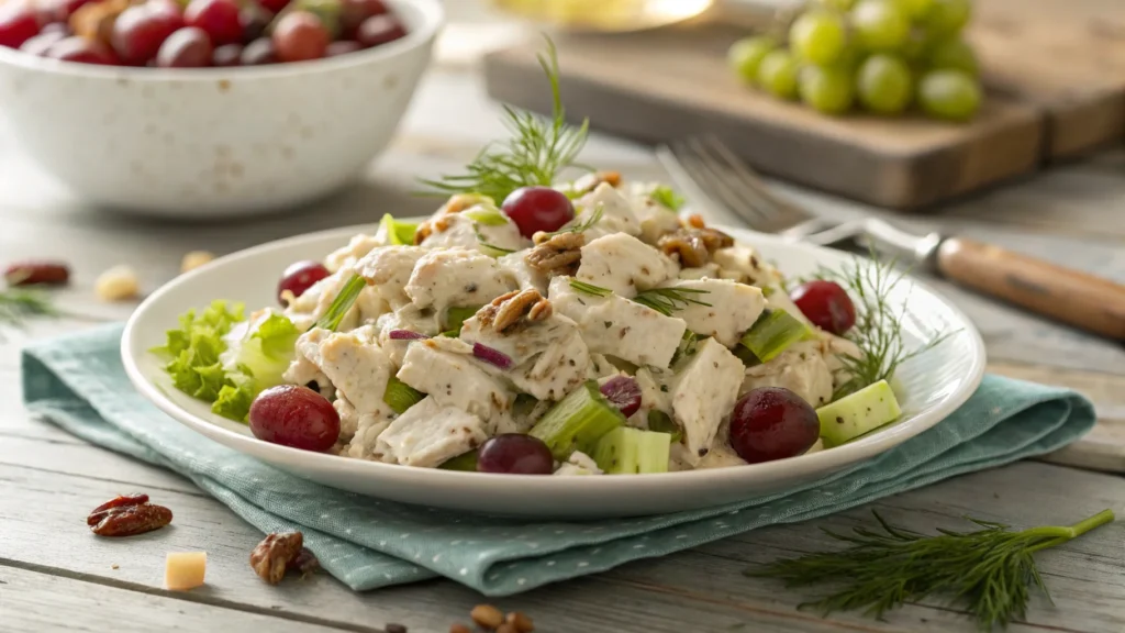 A delicious chicken salad made with shredded chicken, celery, grapes, pecans, and creamy mayonnaise, perfect for recreating the iconic Chicken Salad Chick recipe