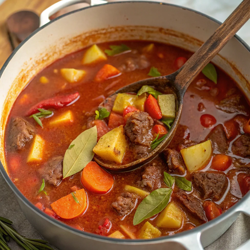 Puerto Rican Beef Stew: 5 Reasons This Flavor-Packed Dish Stands Out 13 Puerto Rican beef stew simmering in a pot, with tender beef, potatoes, and vegetables cooking in a flavorful, seasoned broth.