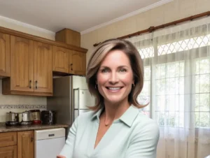 A cheerful home cook standing in a bright kitchen, surrounded by fresh ingredients and cooking utensils, ready to prepare a delicious homemade recipe. Perfect for food lovers and home chefs looking for easy and tasty meal ideas.