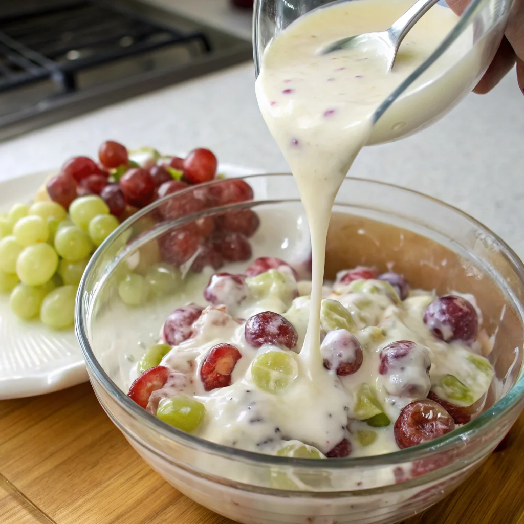 Chicken Salad Chick Grape Salad Recipe-step 1 Img Mixing Chicken Salad Chick grape salad in a bowl
